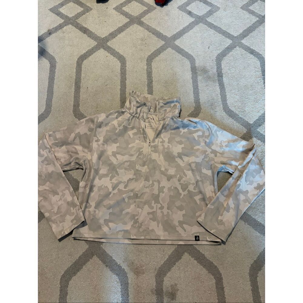 Barre3 Grey Camo Cropped Half Zip Pullover Yoga Pilates Size S